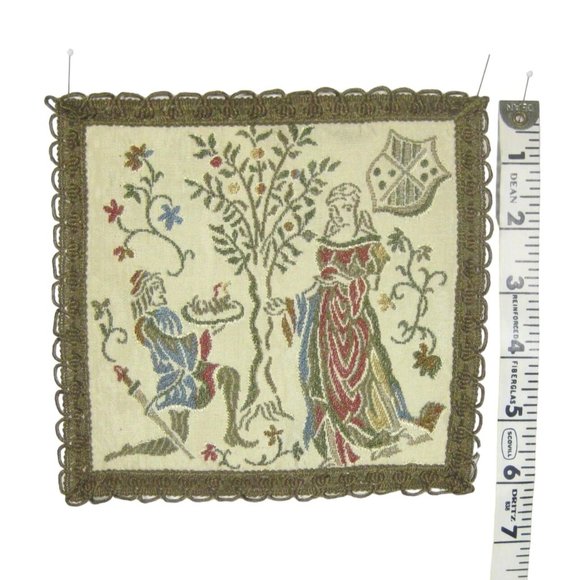 Rosel Erzeugnisse Vintage Silk Embroidered Table Decor Art Courting Couple 6.75" - Picture 2 of 5